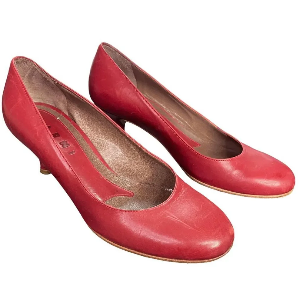 Vintage Marni Red Leather Kitten Heels - Size 5